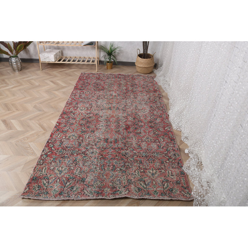 Tapis turc Oushak tissé à la main en rouge vif avec motif floral classique pour n'importe quelle pièce