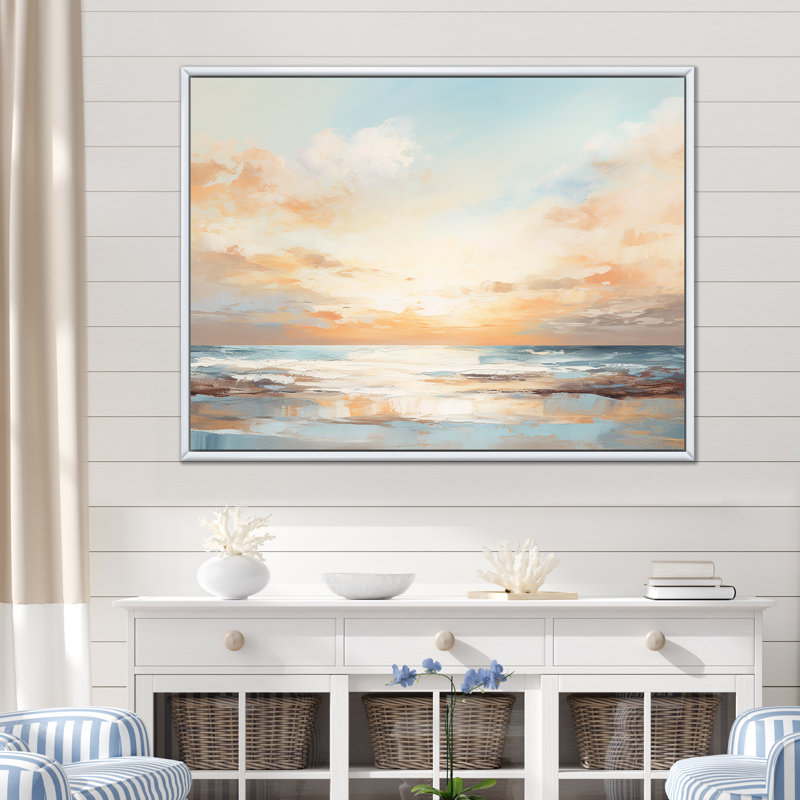 Polanco - plage et océan, reproduction d'art sur toile, H 34 po x l 44 po x P 1,5 po, Cadre flottant blanc