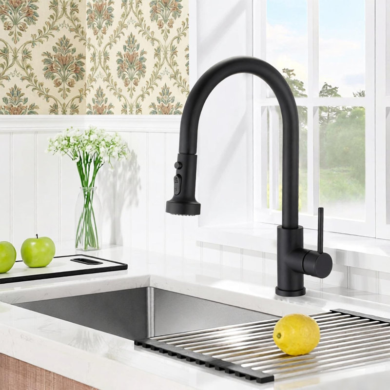 Robinet de cuisine rétractable avec douchette , Noir mat