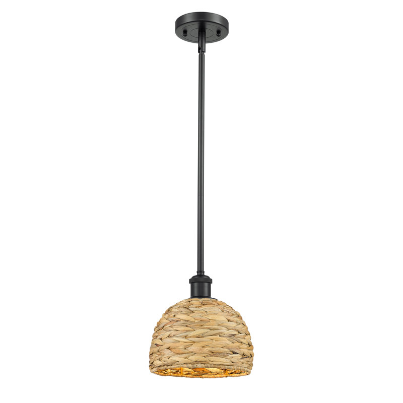 Luminaire suspendu en rotin tissé à 1 lumière Malaga, H 128,75 po x l 8 po x P 8 po, Noir mat