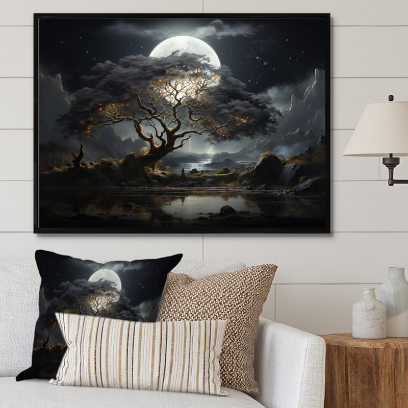 «Grey Tree Essence of Light - Trees», art mural, H 24 po x l 32 po x P 1 po, Cadre flottant noir