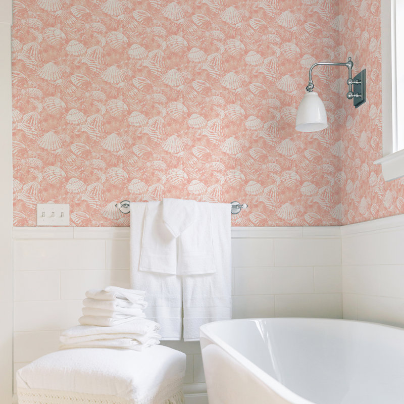  Papier peint Surfside Aqua Shells, Rose