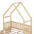 Queen Size House Bed For Kids, Floor Low Platform Bed With 2 Storage Drawers, Wood Bed Frame With Guardrails And Roof-1513903385