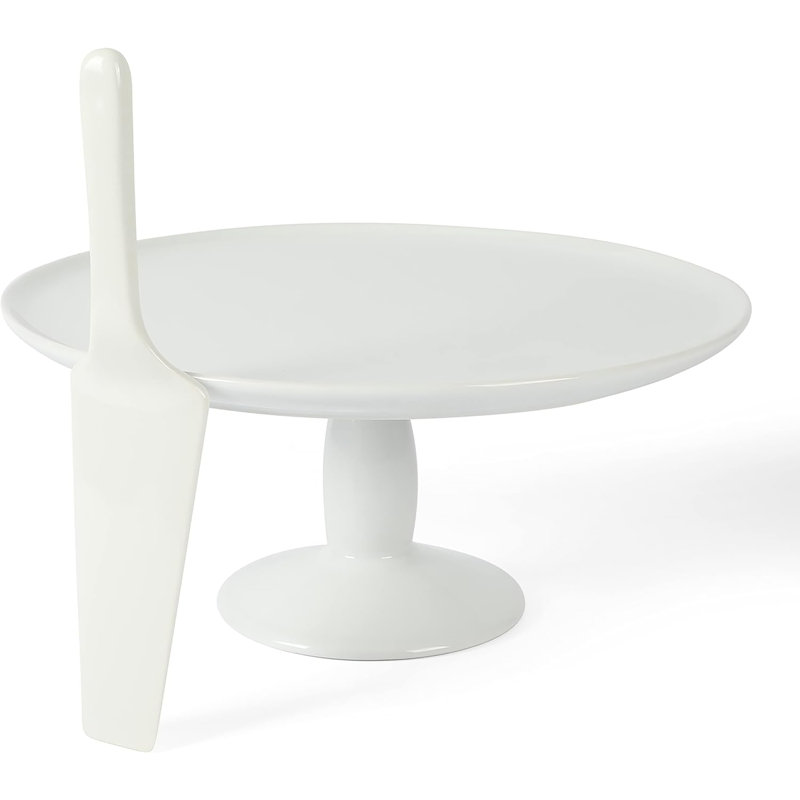 Martha Stewart 12 Inch Fine Ceramic Round Cake Stand With Server in White