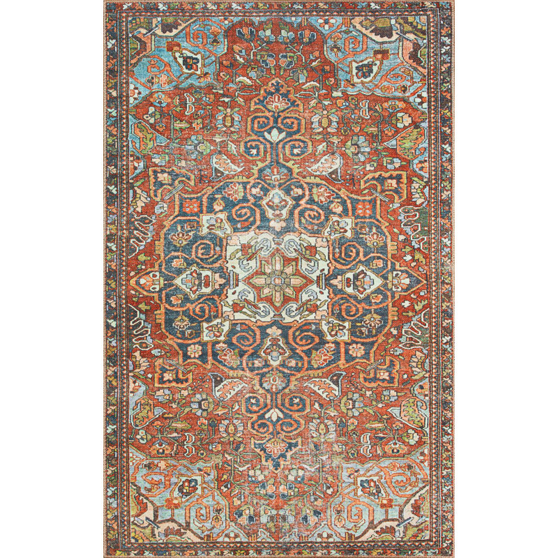 Tapis rouge tissé à la machine Anaelise, Rectangle 3 pi 6 po x 5 pi 6 po