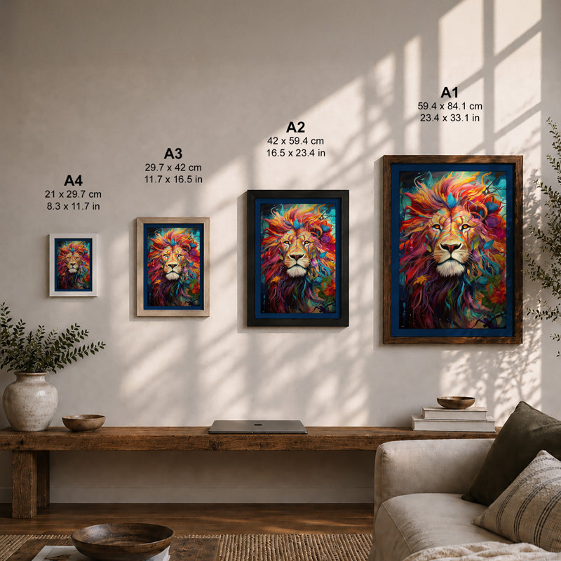 Lion's Fierce Gaze Modern - Print, A1 - 84.1 x 59.4 cm, White
