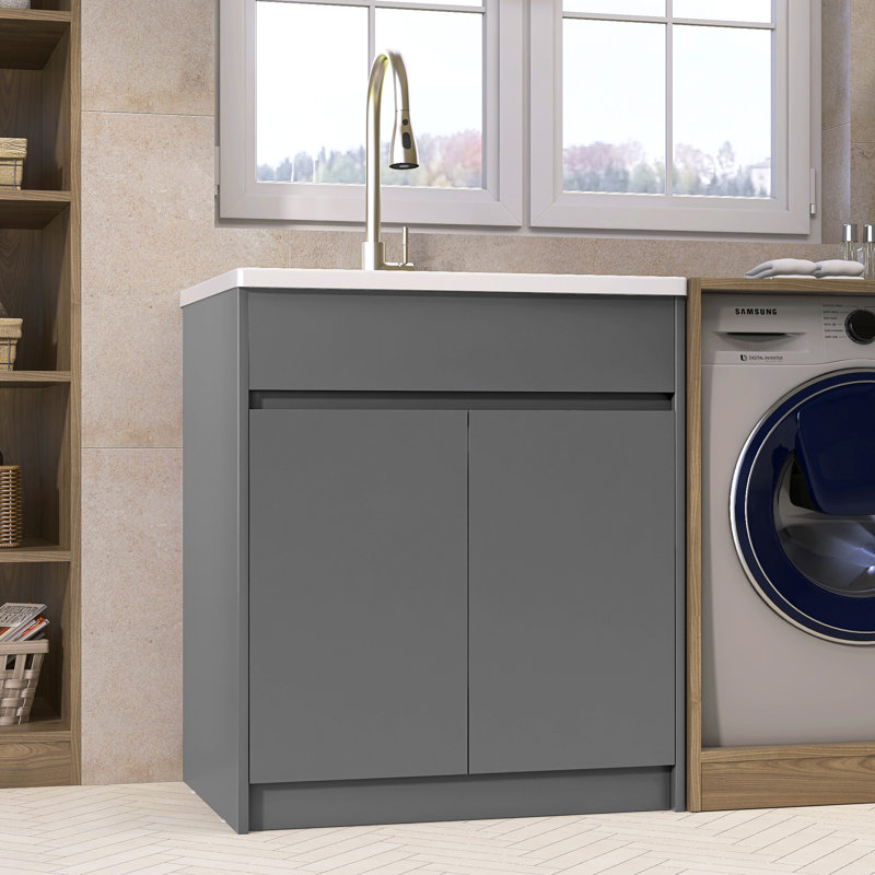 Évier de cuisine 36 po L 36 po x l 30 po avec lavabo à surface verticale et armoire de rangement verticale, combinant à la fois fonctionnalité et esthétique, sans robinet