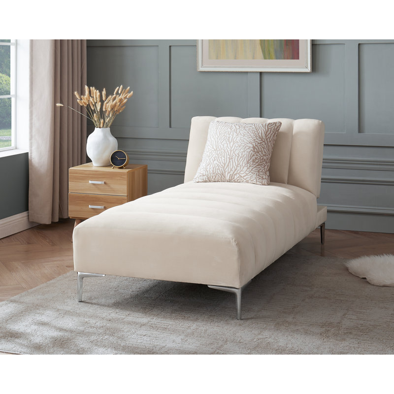 Camille Chaise Longue Daybed in Velvety Fabric, Ivory