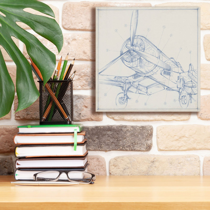 "Aéronautique, croquis mécanique II" par Ethan Harper, art mural sur toile, H 12 po x l 12 po x P 0,75 po