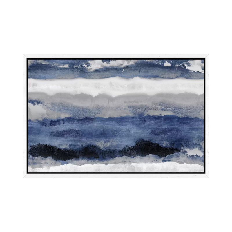 Indigo Strata by Rachel Springer - Painting on Canvas, 66.04 cm H x 45.72 cm W, White Floater Framed