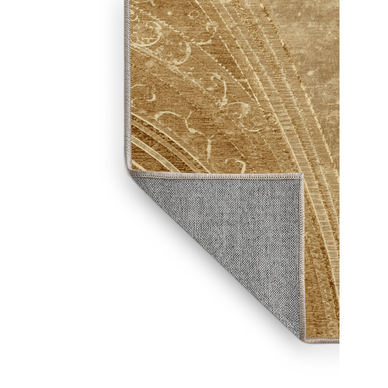 Machine Washable Hartsdale New Years Modern & Contemporary Abstract Rug in Brown – Beige Binding, 3x5