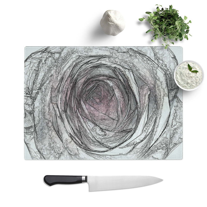 Tempered Glass a Pale Rose Chopping Board, 39 cm W x 28.5 cm L