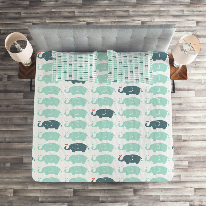 Elephant Geometric Shapes Coverlet, King Bedspread + 2 Shams