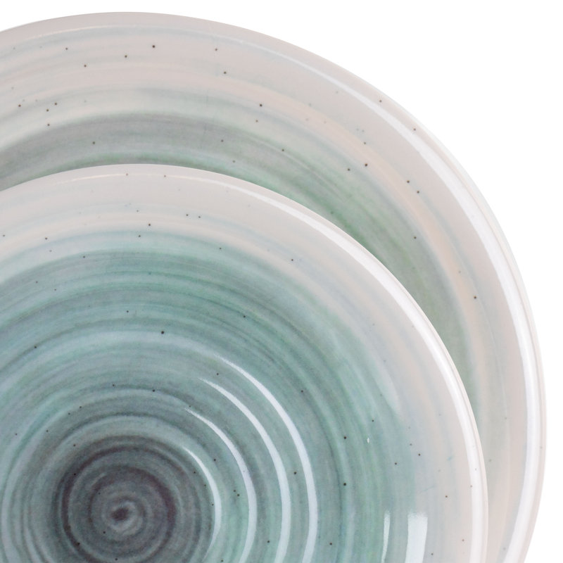 White and Light Blue Melamine Outdoor Dinnerware Set, Service for 4