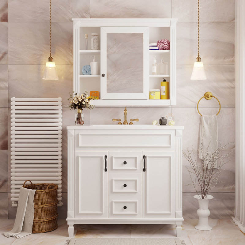 Meuble-lavabo 36 po avec lavabo supérieur, Gris, Noir