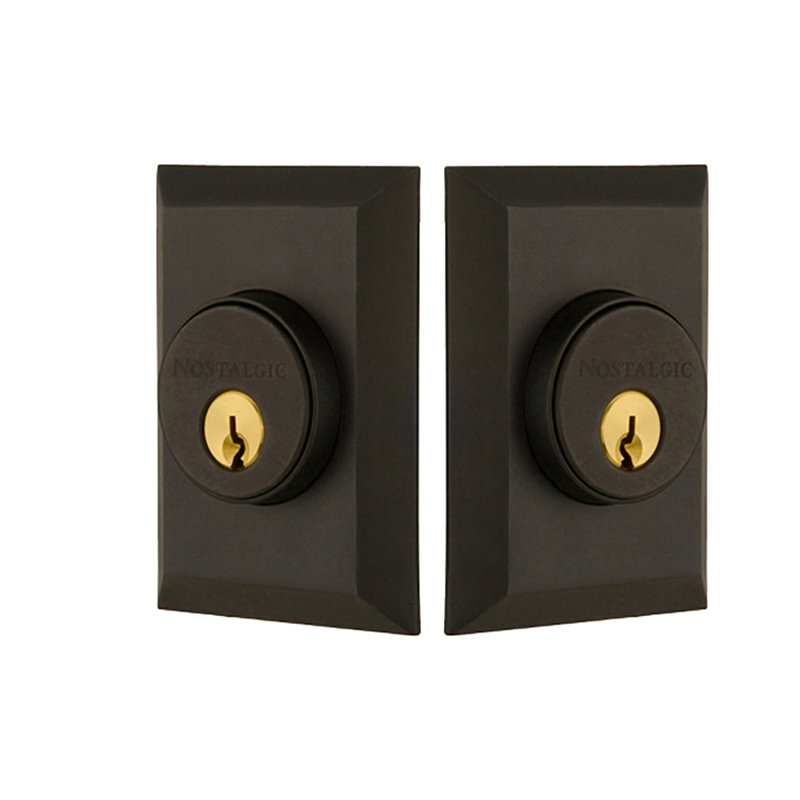 Nostalgic Warehouse New York Plate Double Cylinder Deadbolt, 2.75, Oil Rubbed Bronze