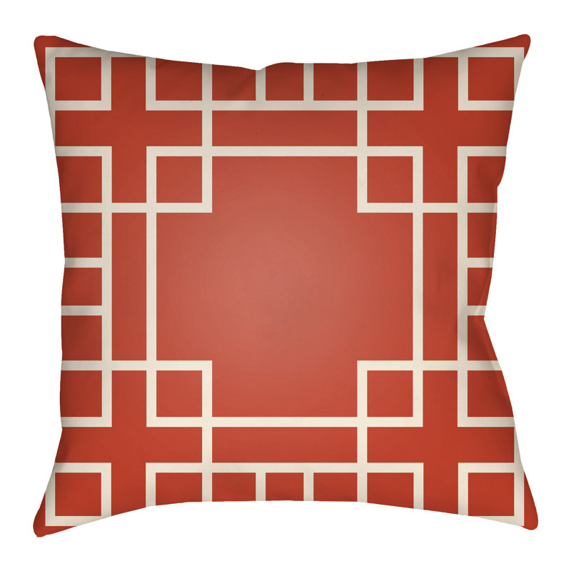 Litchfield Hanser Indoor/Outdoor Throw Pillow, 18" H x 18" W, Poppy Red/Ivory