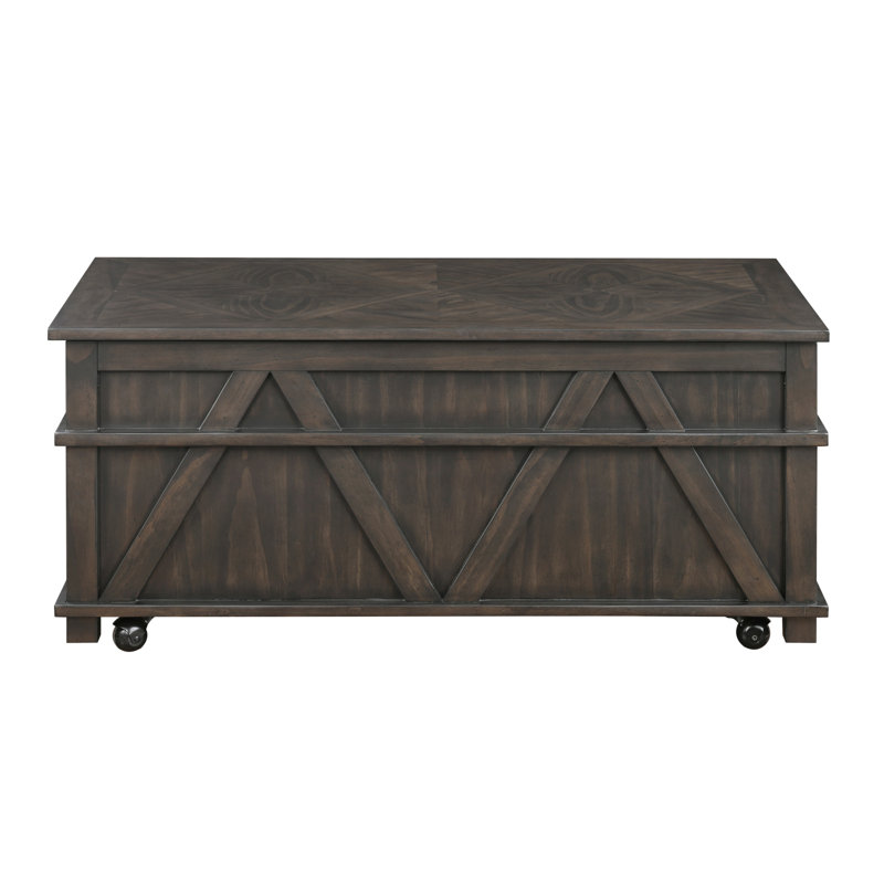 Table basse traditionnelle à plateau relevable rustique avec rangement brun
