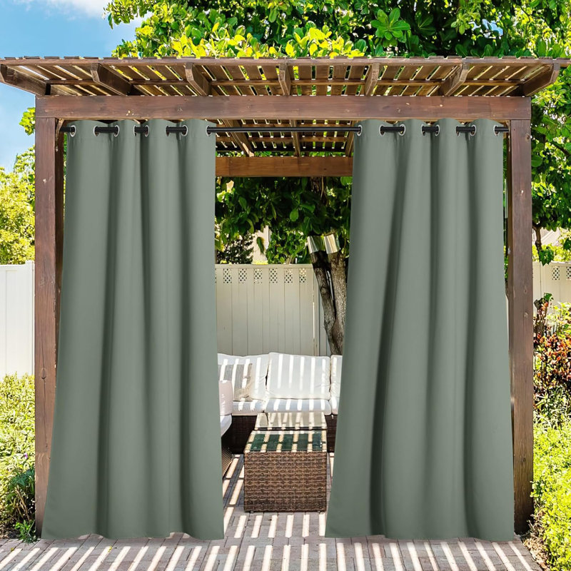 Blackout Outdoor Curtains 2 Panels Waterproof, Thermal Insulated Stainless Steel Rustproof Grommet Indoor Outdoor Curtains & Drapes for Yard/Gazebo Grommet
