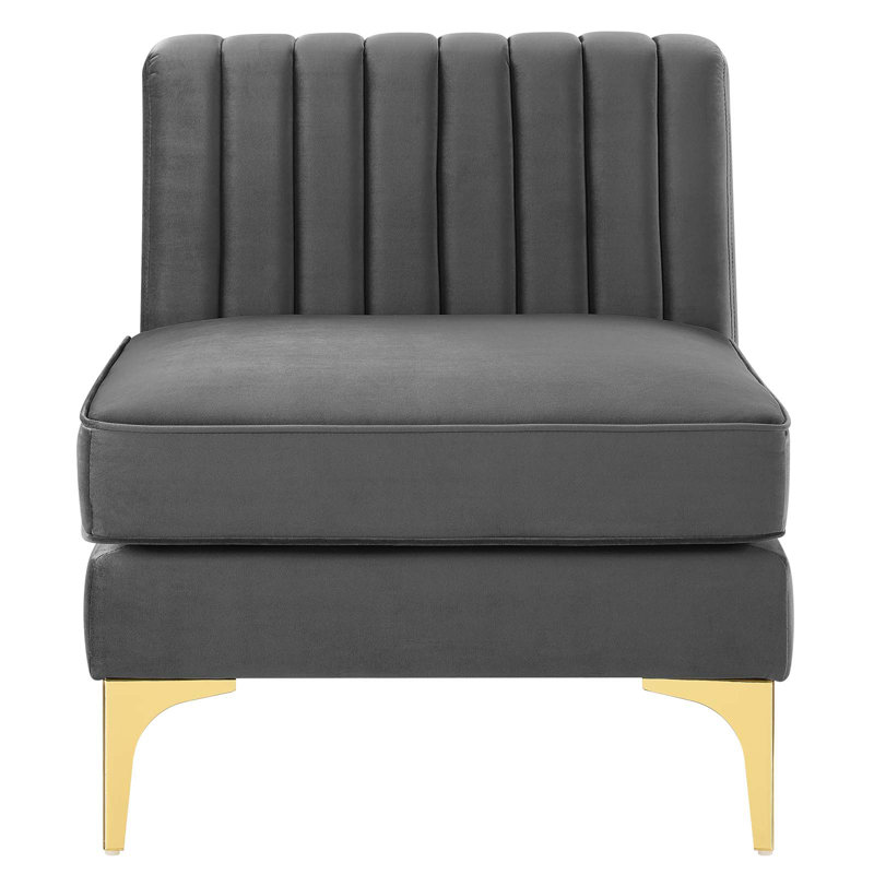 Chaise sans accoudoirs en velours Triumph Channel, Gris