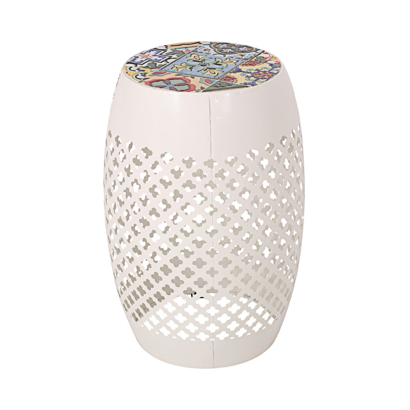 Davant Round Metal Outdoor Side Table , 12.25'' in. W 12.25'' in. D, White