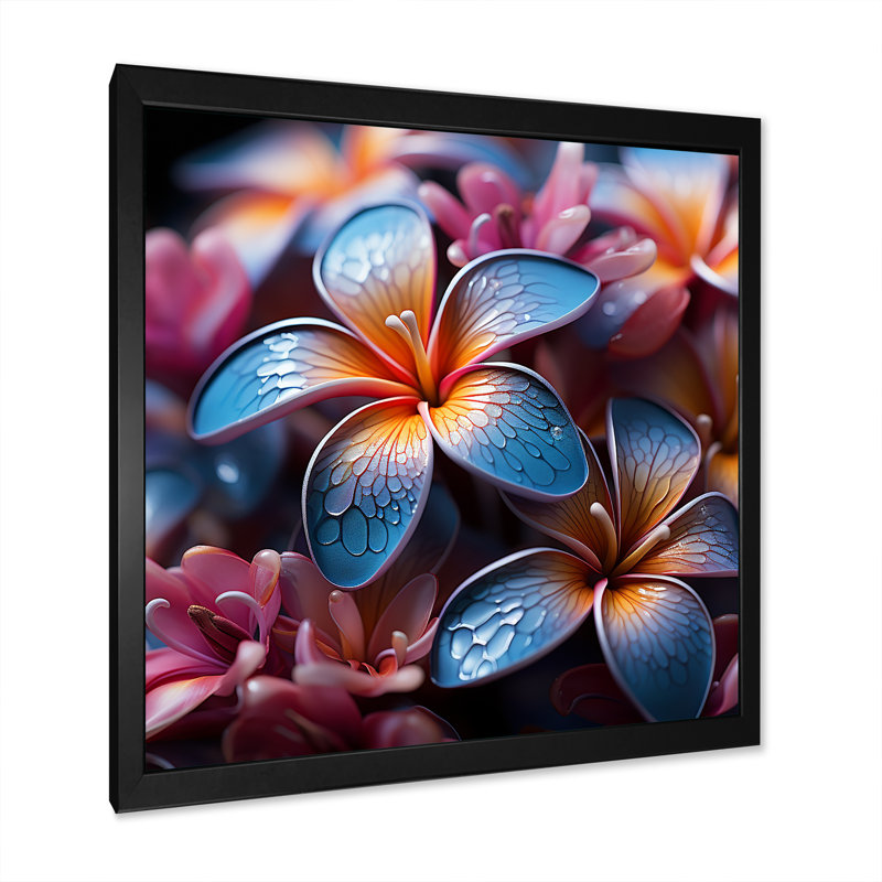 «Dreaming Plumeria Flowers Elegance», reproduction sur toile encadrée, Cadre simple noir, H 30 po x l 30 po x P 1 po
