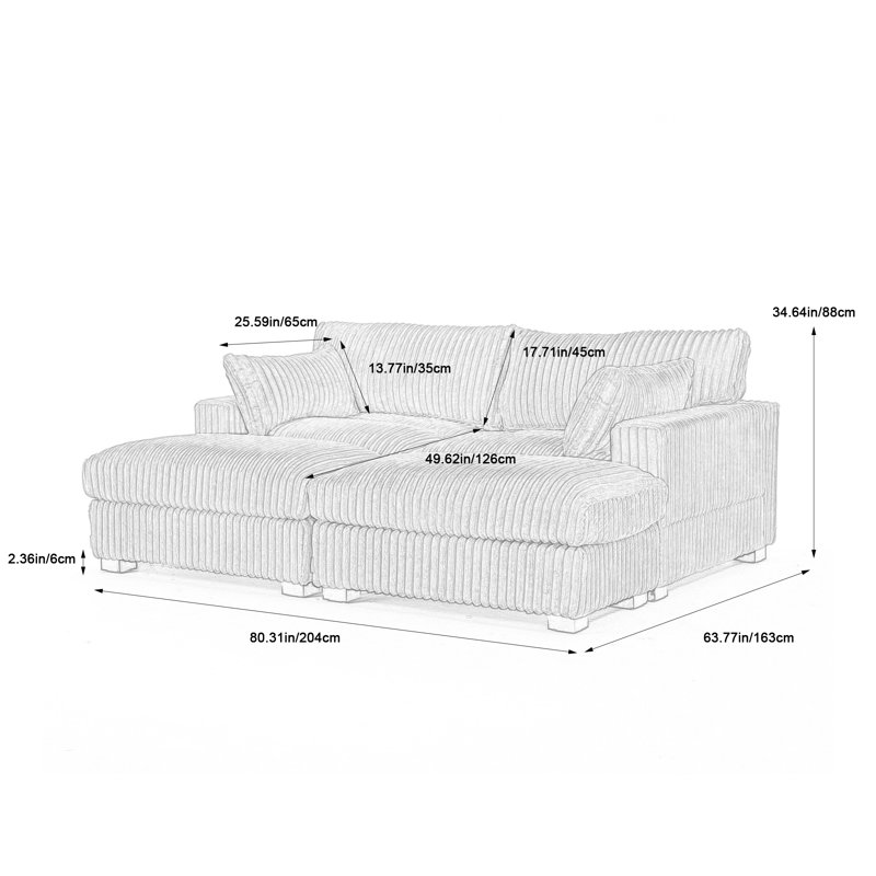 3 - Piece Upholstered Green Faux Rabbit Fur Flannel Reversible Modular Sofa Living Room Sectional Couch with Ottoman