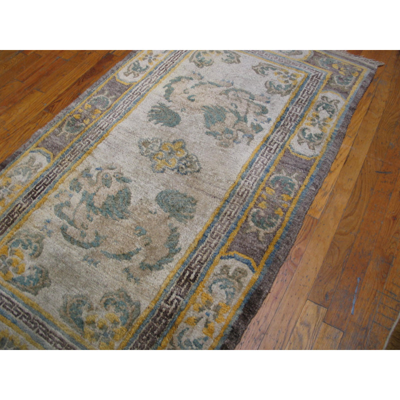 Antique Chinese - Tibetan Small Scatter Size Wool Ivory Rug