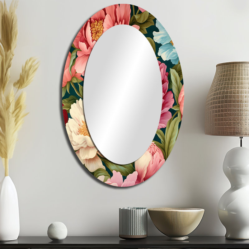 Miroir mural traditionnel rose avec pivoine rose, 36 po x 24 po