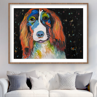 Colorful Dog - Blue Framed Matted Print for Home Decor