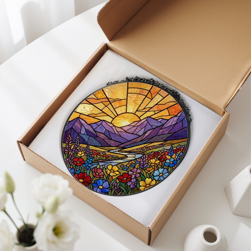 Panneau de vitrail 12 "H Sunset Mountains, H 12 po x l 12 po