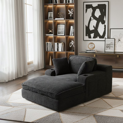 67" Oversized Chaise Lounge Chair Indoor, Cloud Couch Boneless Soft Sofa with 3 Pillows, 4 Side Pockets and 2 Cup Holders, Comfy Corduroy Sleeper Couc by Ebern Designs