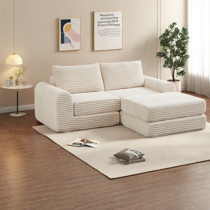 Canapé convertible, en velours côtelé beige avec ressorts en mousse, canapé-lit moderne pour la maison et la famille, Beige