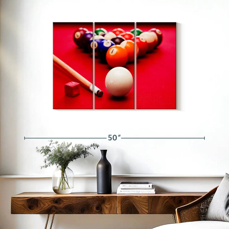 «Table de billard», 3 pièces sur toile, H 24 po x l 38 po x P 1,25 po