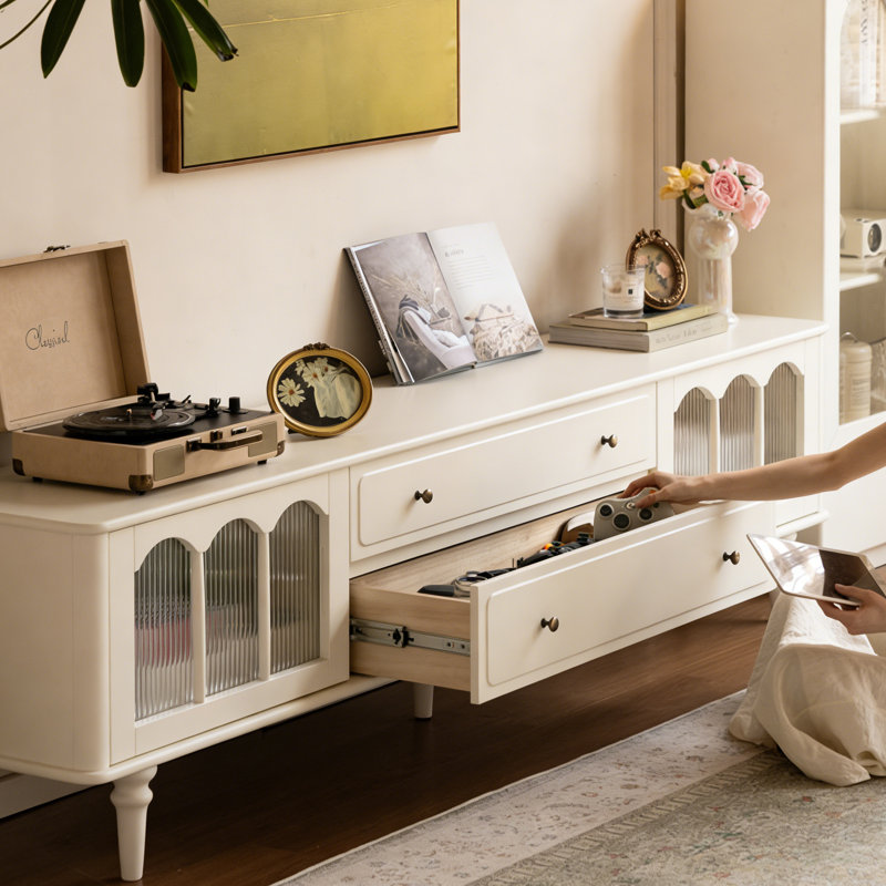 French Style Rubber Wood TV Stand, H 22,04 po x L 78,74 po x l 15,75 po