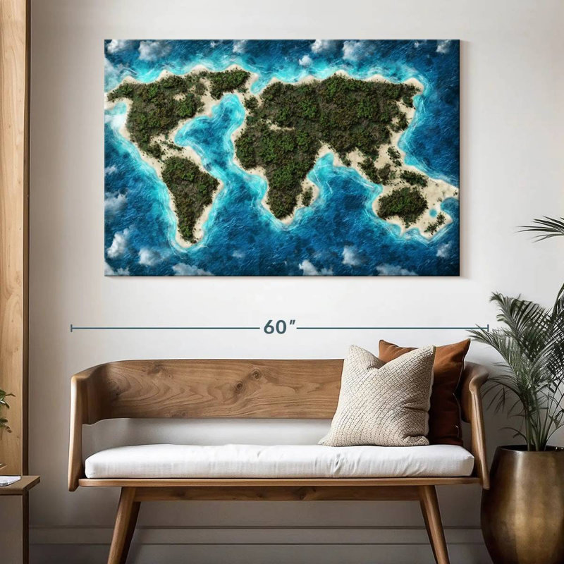 Carte du monde de l'île Aliaz, H 34 po x l 51 po