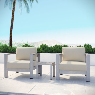 Modway Shore Aluminum Outdoor Sectional Sofa Set of 3