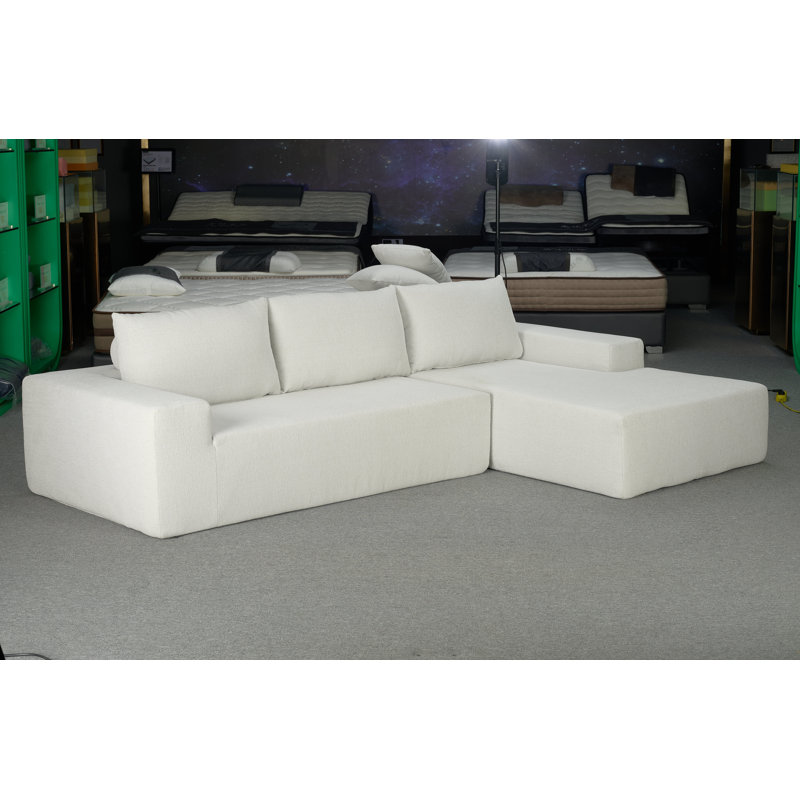Lorett Upholstered L-Shaped Compression Sectional (Right Hand Facing), White