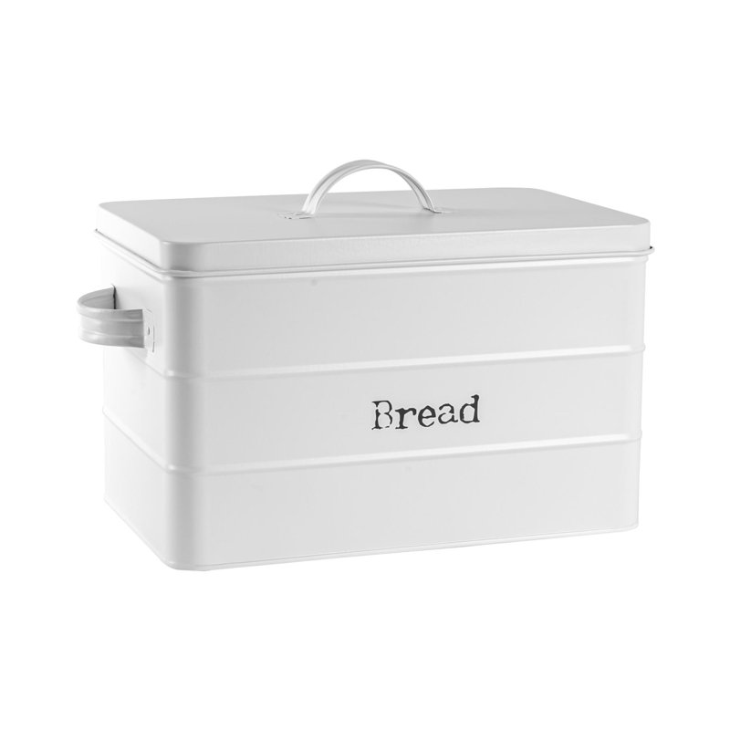 Harbour Housewares - Vintage Metal Kitchen Bread Bin - 40cm, White