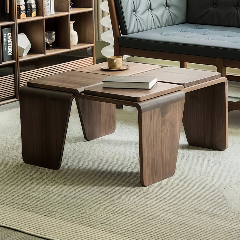 Black Walnut Square Coffee Table Modern Geometric Small Side Table