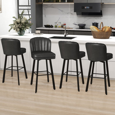 30" Swivel Counter Height Bar Stools with Backs, Kitchen Island Stools with Channel-Tufted Shell Back, Padded Seat and Metal Legs with Footrest