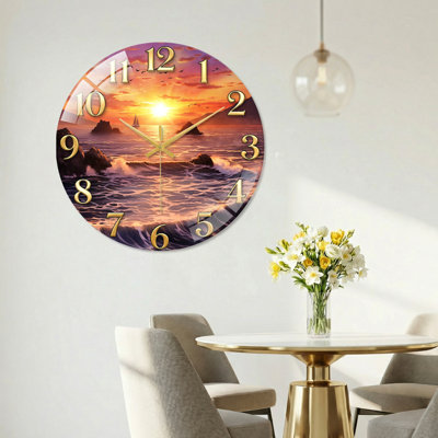 Horloge murale décorative en verre Sunset Ocean