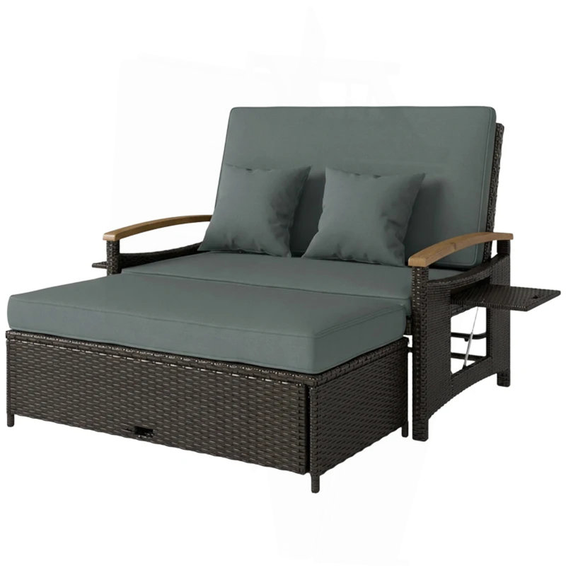 Patio Sofa Bed,Garden Sofa Bed,Rattan Outdoor Daybed, Gray