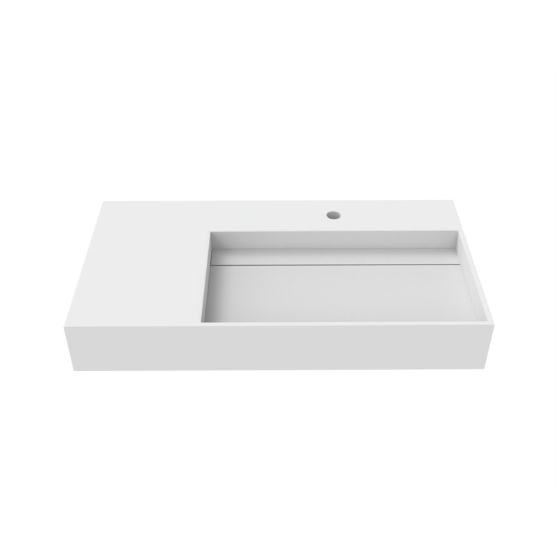 Lavabo de salle de bain mural rectangulaire 36 "avec drain dissimulé Juniper - blanc, avec trou pour robinet, Blanc, Simple