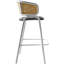 Tabouret de bar en cuir Daishun avec base en acier inoxydable thermolaqué blanc et dossier en osier incurvé-179139421-196402451