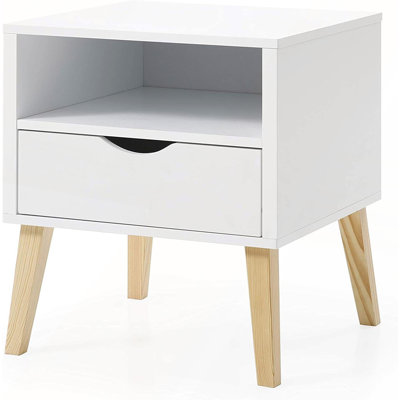 Table de bout pour chambre à coucher avec tiroir et tablette Mid-Century Modern Jeff
