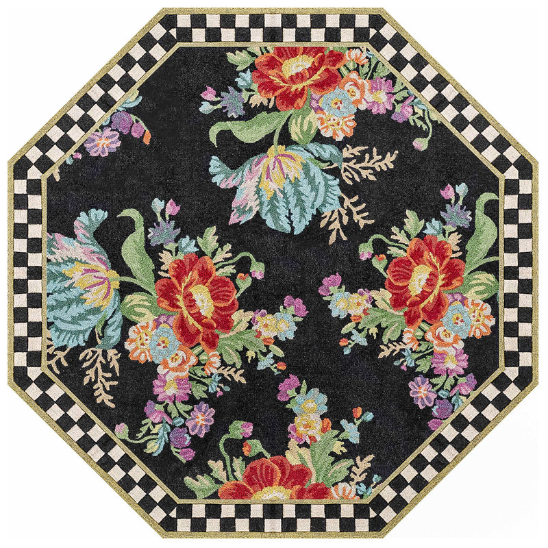 Flower Market Washable Rug, Octagon 6'