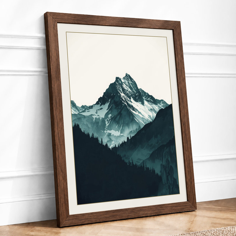 Mountain in Mist Scandinavian - Framed Print, Walnut, A4 - 29.7 x 21.0 cm