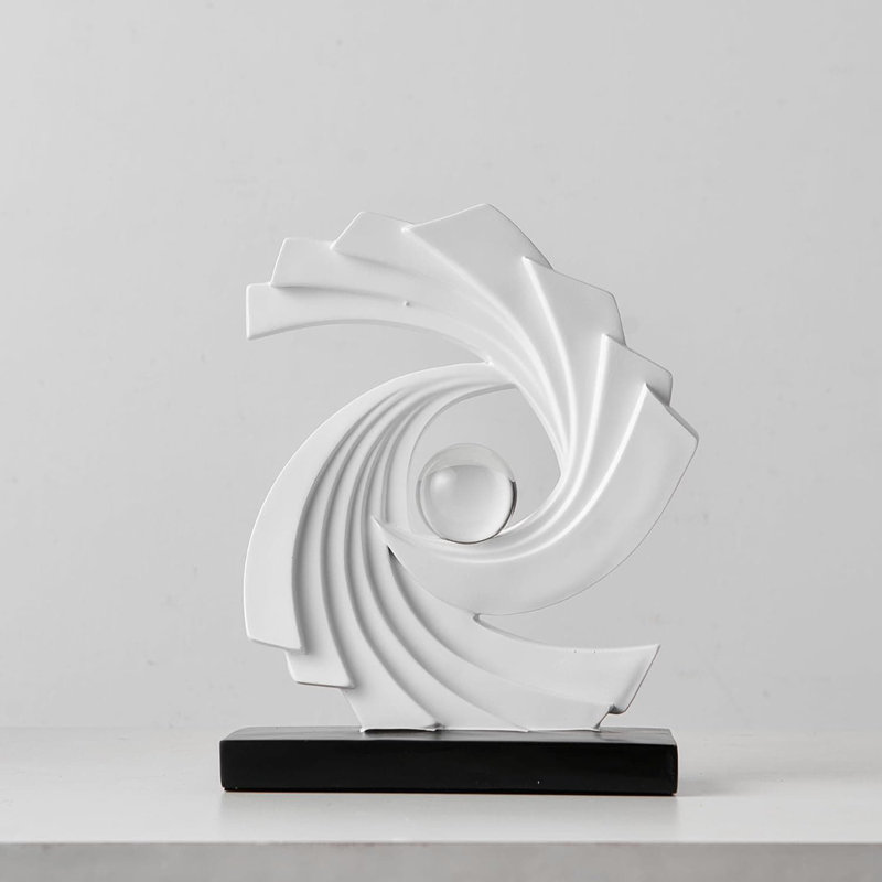 11.2" Gold Abstract Art Statue - Modern Minimalist Home Office Decor, White
