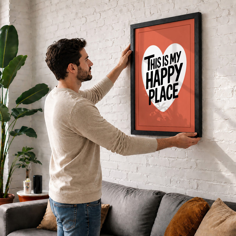 My Happy Place Typography - Print, Walnut, A3 - 42.0 x 29.7 cm